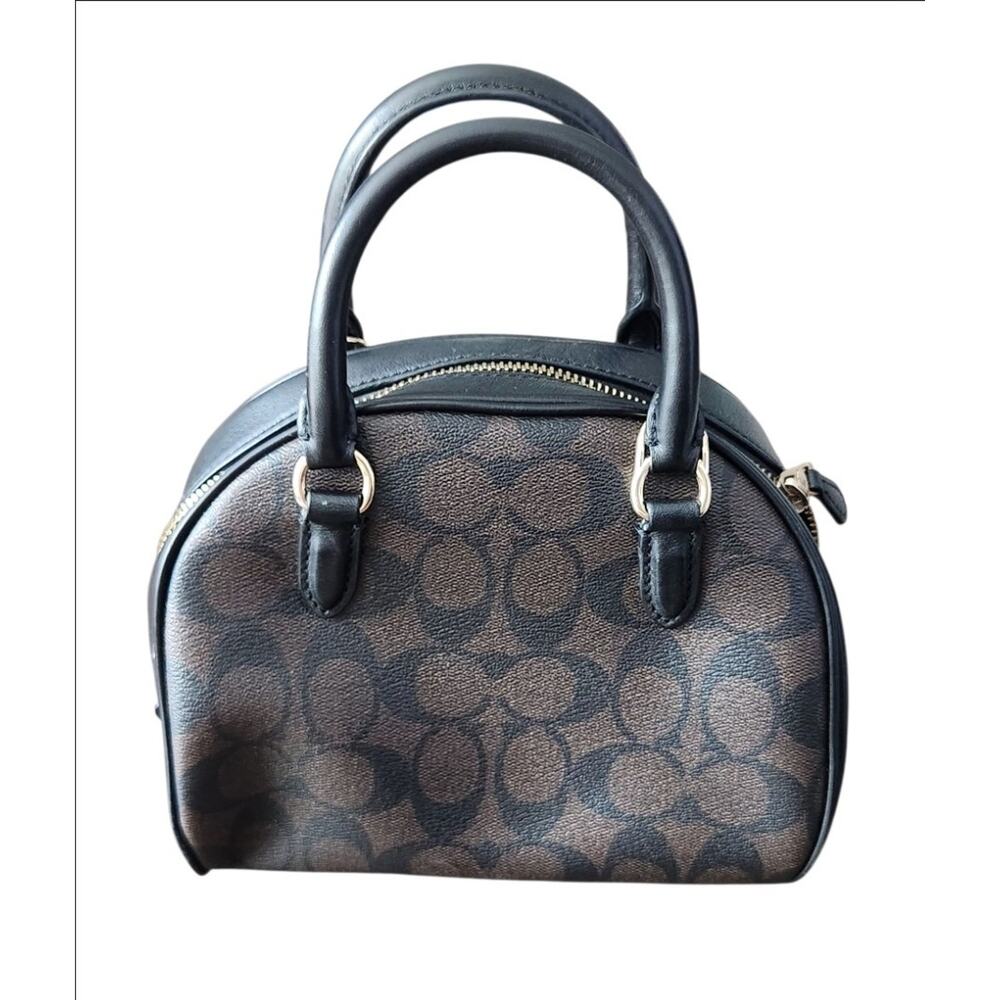 Coach Sydney Satchel Signature Canvas CA591 Brown Black Crossbody - Picture 4 of 9